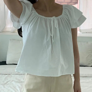 Kune Sleeve Puff Frill Short Sleeve Blouse