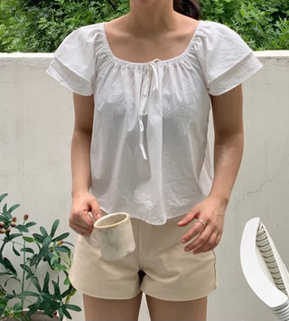 Kune Sleeve Puff Frill Short Sleeve Blouse