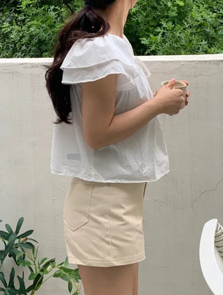 Kune Sleeve Puff Frill Short Sleeve Blouse
