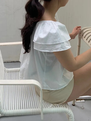 Kune Sleeve Puff Frill Short Sleeve Blouse