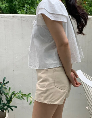 Kune Sleeve Puff Frill Short Sleeve Blouse