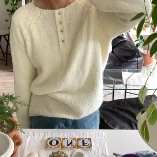 Airy Soft Henley Neck Button Loose Knit