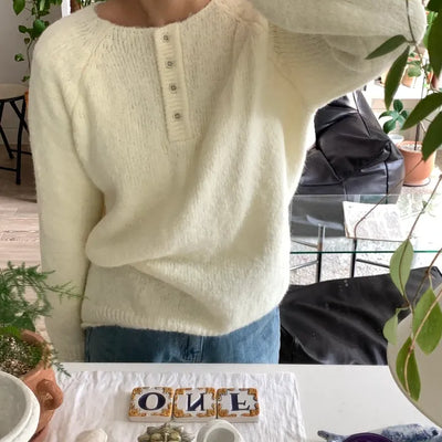 Airy Soft Henley Neck Button Loose Knit