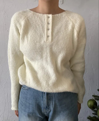 Airy Soft Henley Neck Button Loose Knit