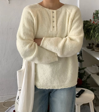 Airy Soft Henley Neck Button Loose Knit