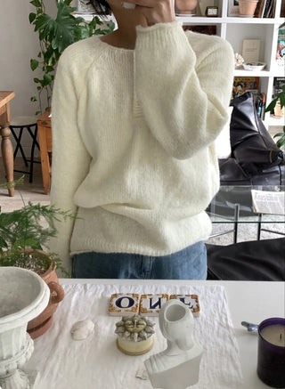 Airy Soft Henley Neck Button Loose Knit