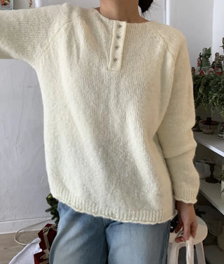 Airy Soft Henley Neck Button Loose Knit