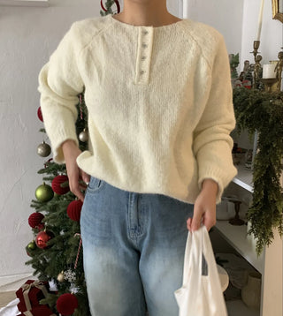 Airy Soft Henley Neck Button Loose Knit
