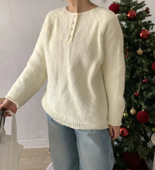 Airy Soft Henley Neck Button Loose Knit