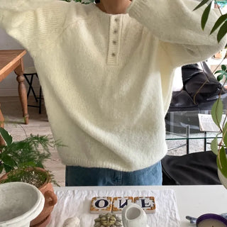 Airy Soft Henley Neck Button Loose Knit