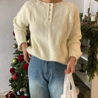 Airy Soft Henley Neck Button Loose Knit