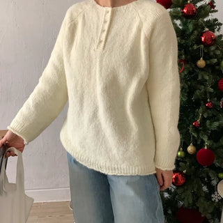 Airy Soft Henley Neck Button Loose Knit