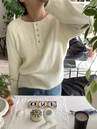 Airy Soft Henley Neck Button Loose Knit