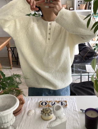 Airy Soft Henley Neck Button Loose Knit