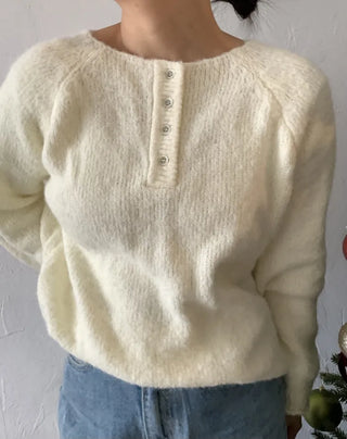 Airy Soft Henley Neck Button Loose Knit