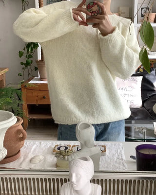 Airy Soft Henley Neck Button Loose Knit