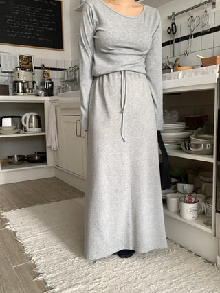 Soft Suede Elastic A-Line Long Skirt
