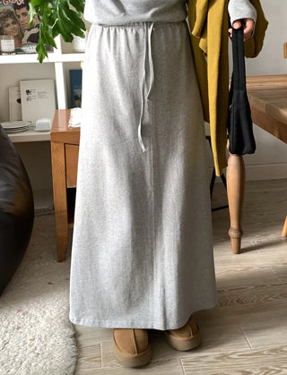 Soft Suede Elastic A-Line Long Skirt