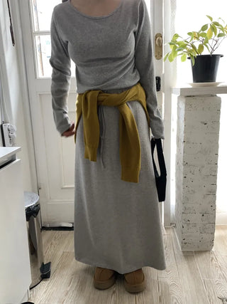Soft Suede Elastic A-Line Long Skirt