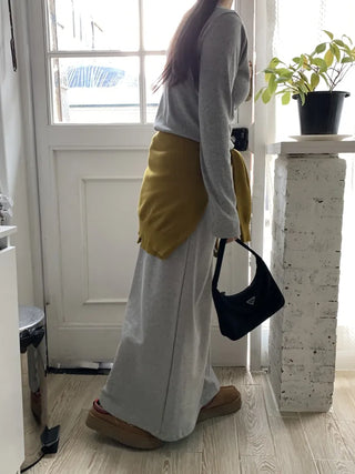Soft Suede Elastic A-Line Long Skirt