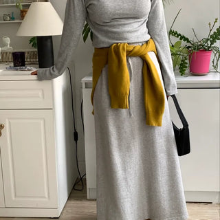 Soft Suede Elastic A-Line Long Skirt