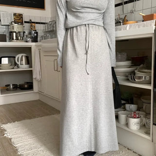 Soft Suede Elastic A-Line Long Skirt