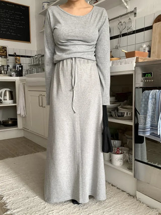 Soft Suede Elastic A-Line Long Skirt