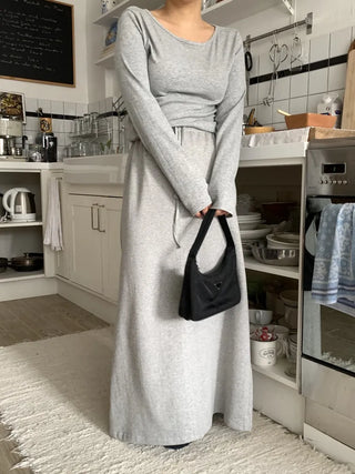 Soft Suede Elastic A-Line Long Skirt