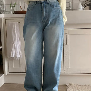 Vintage Washed Loose Fit Wide Denim Pants