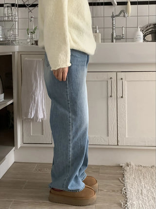Vintage Washed Loose Fit Wide Denim Pants