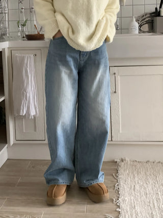 Vintage Washed Loose Fit Wide Denim Pants