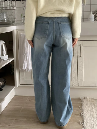 Vintage Washed Loose Fit Wide Denim Pants
