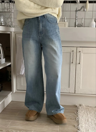 Vintage Washed Loose Fit Wide Denim Pants