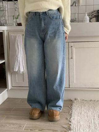 Vintage Washed Loose Fit Wide Denim Pants