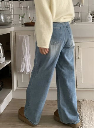 Vintage Washed Loose Fit Wide Denim Pants