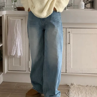 Vintage Washed Loose Fit Wide Denim Pants