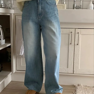 Vintage Washed Loose Fit Wide Denim Pants