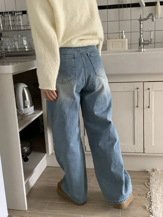 Vintage Washed Loose Fit Wide Denim Pants