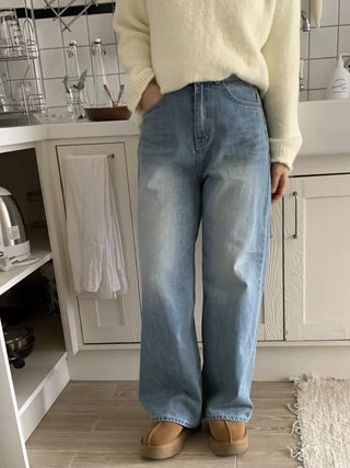 Vintage Washed Loose Fit Wide Denim Pants