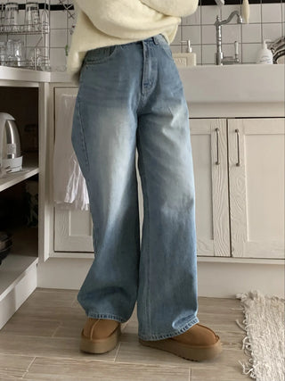 Vintage Washed Loose Fit Wide Denim Pants