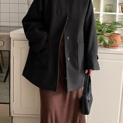 Signature Angora A-Line Banded Collar Short Coat
