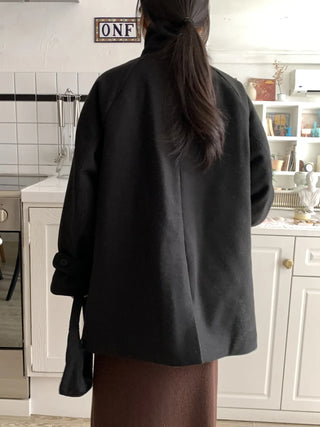 Signature Angora A-Line Banded Collar Short Coat