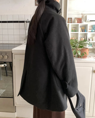 Signature Angora A-Line Banded Collar Short Coat