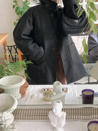 Signature Angora A-Line Banded Collar Short Coat