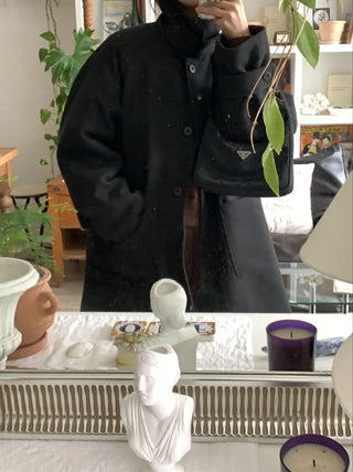 Signature Angora A-Line Banded Collar Short Coat