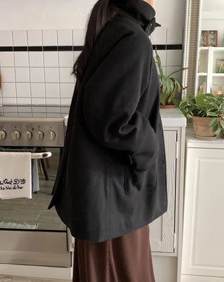 Signature Angora A-Line Banded Collar Short Coat