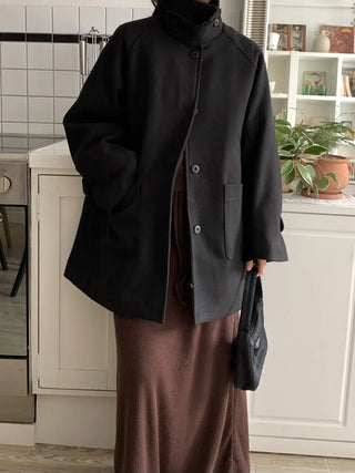 Signature Angora A-Line Banded Collar Short Coat