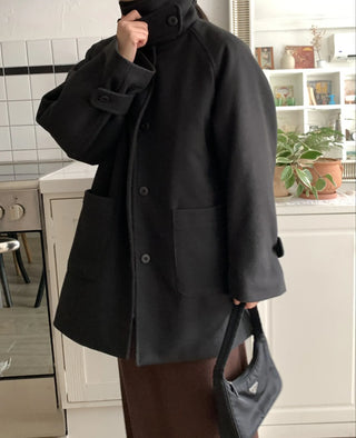 Signature Angora A-Line Banded Collar Short Coat