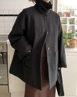 Signature Angora A-Line Banded Collar Short Coat
