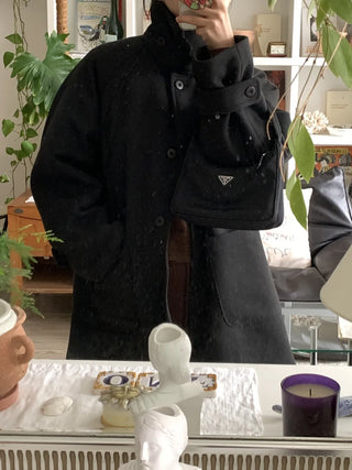 Signature Angora A-Line Banded Collar Short Coat